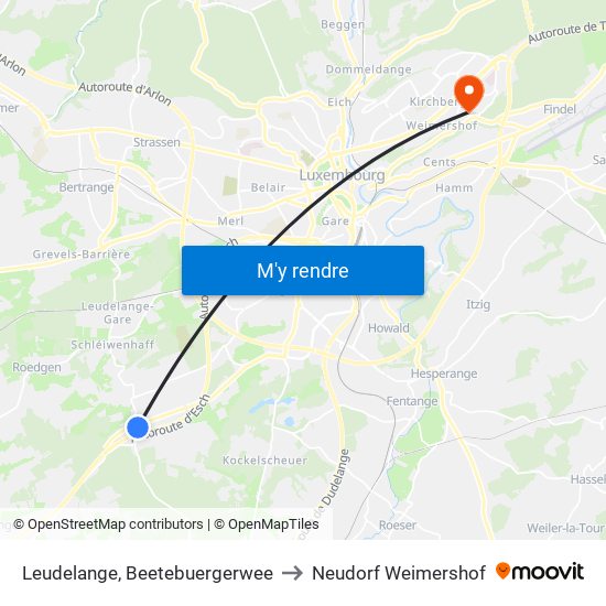 Leudelange, Beetebuergerwee to Neudorf Weimershof map