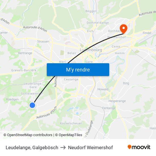 Leudelange, Galgebösch to Neudorf Weimershof map