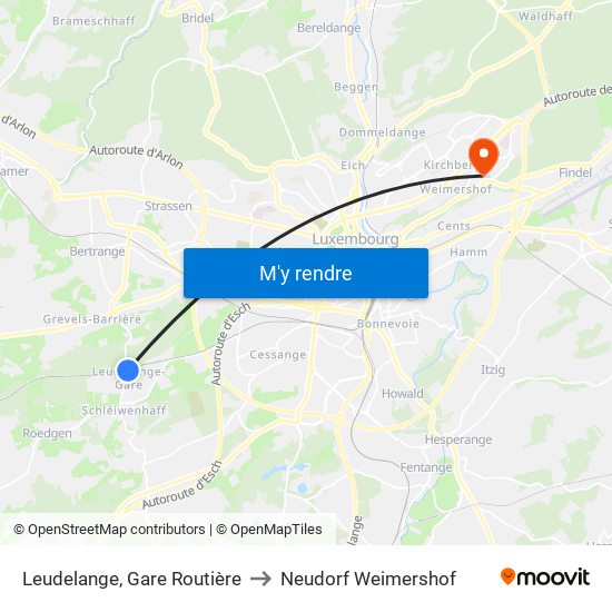 Leudelange, Gare Routière to Neudorf Weimershof map