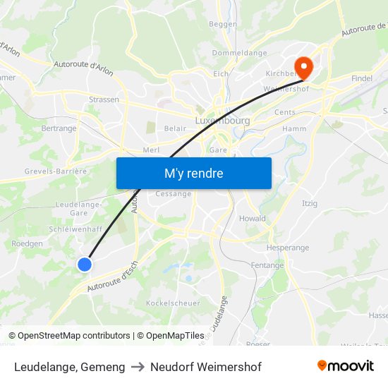 Leudelange, Gemeng to Neudorf Weimershof map