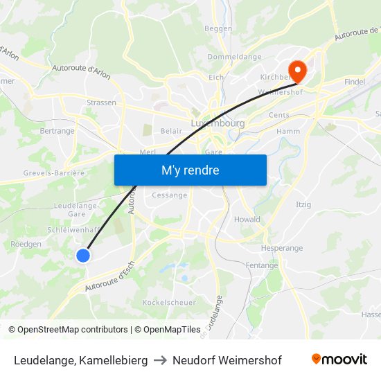 Leudelange, Kamellebierg to Neudorf Weimershof map