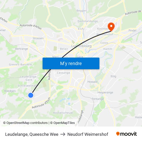 Leudelange, Queesche Wee to Neudorf Weimershof map