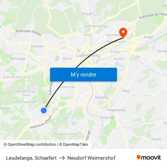 Leudelange, Schaefert to Neudorf Weimershof map