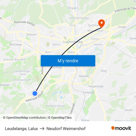 Leudelange, Lalux to Neudorf Weimershof map