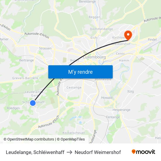 Leudelange, Schléiwenhaff to Neudorf Weimershof map