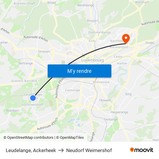 Leudelange, Ackerheek to Neudorf Weimershof map
