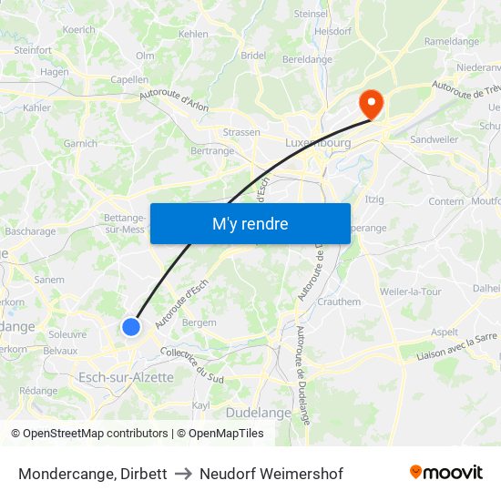 Mondercange, Dirbett to Neudorf Weimershof map