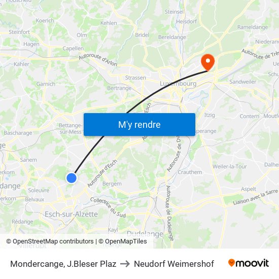 Mondercange, J.Bleser Plaz to Neudorf Weimershof map