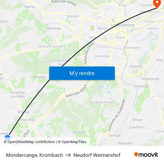 Mondercange, Krombach to Neudorf Weimershof map