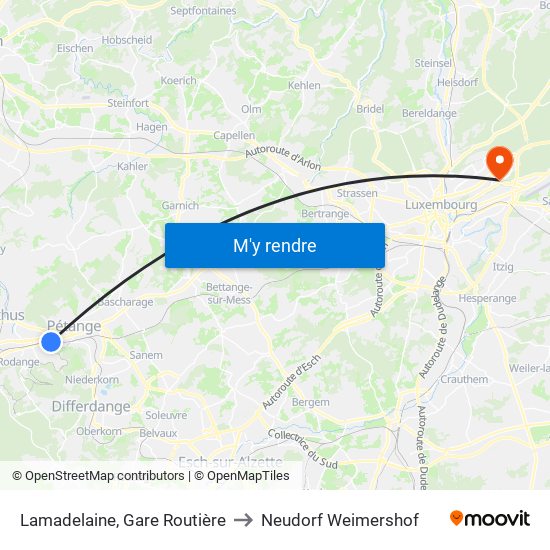 Lamadelaine, Gare Routière to Neudorf Weimershof map