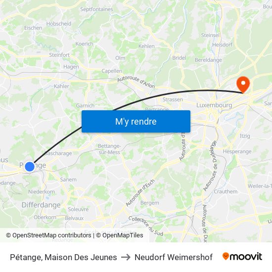 Pétange, Maison Des Jeunes to Neudorf Weimershof map