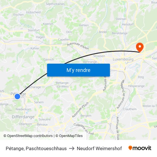 Pétange, Paschtoueschhaus to Neudorf Weimershof map