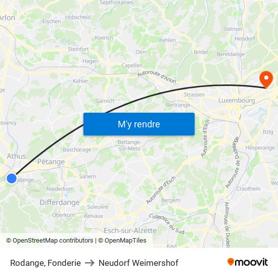 Rodange, Fonderie to Neudorf Weimershof map