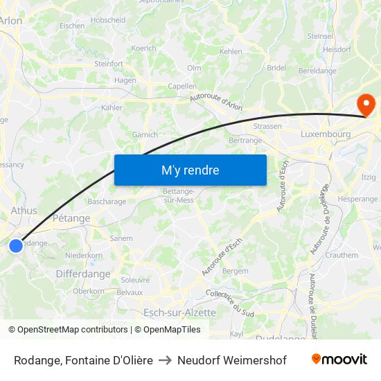 Rodange, Fontaine D'Olière to Neudorf Weimershof map