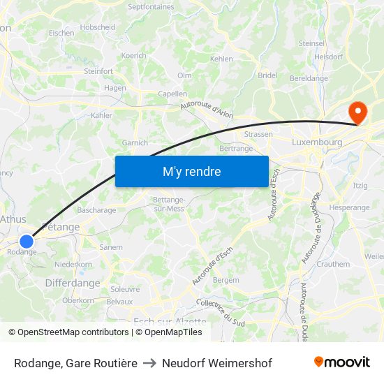 Rodange, Gare Routière to Neudorf Weimershof map