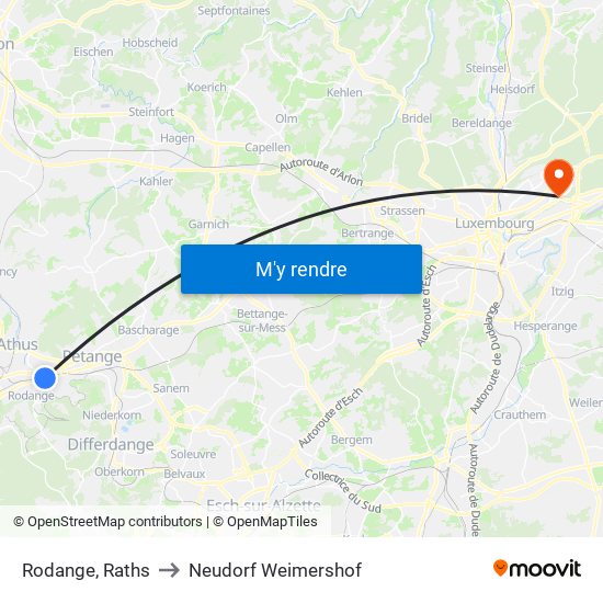 Rodange, Raths to Neudorf Weimershof map