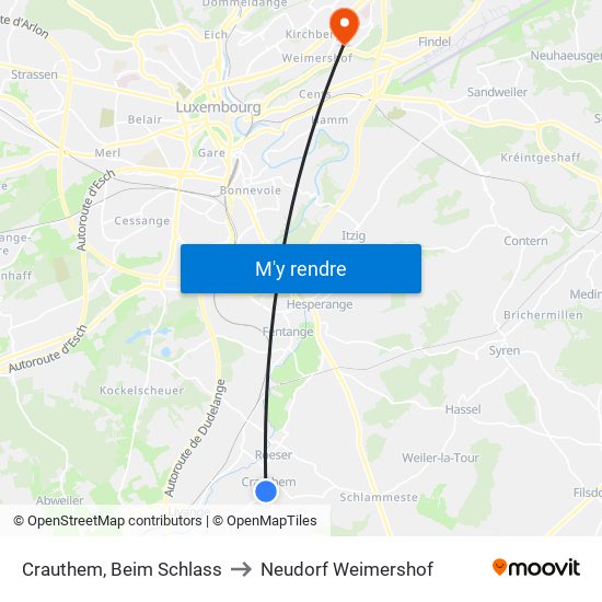 Crauthem, Beim Schlass to Neudorf Weimershof map