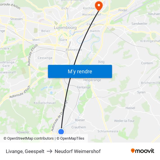 Livange, Geespelt to Neudorf Weimershof map