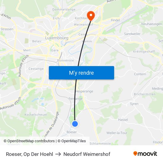 Roeser, Op Der Hoehl to Neudorf Weimershof map