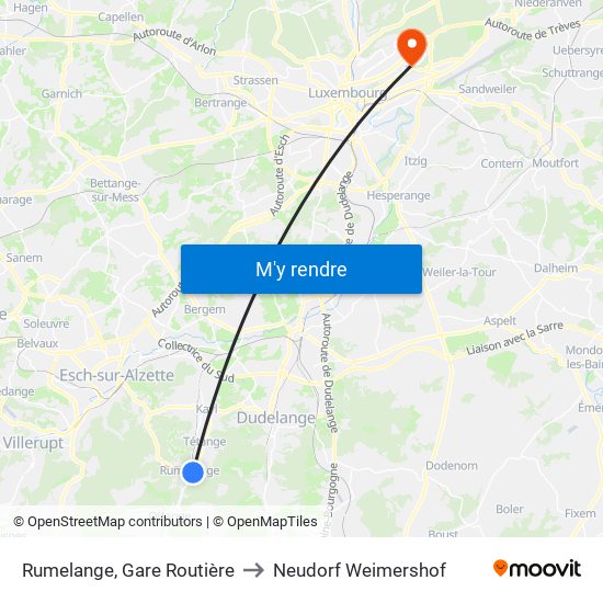 Rumelange, Gare Routière to Neudorf Weimershof map