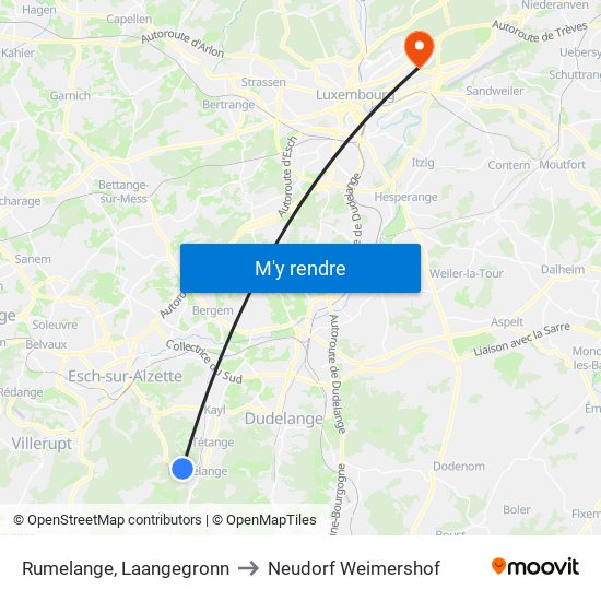 Rumelange, Laangegronn to Neudorf Weimershof map