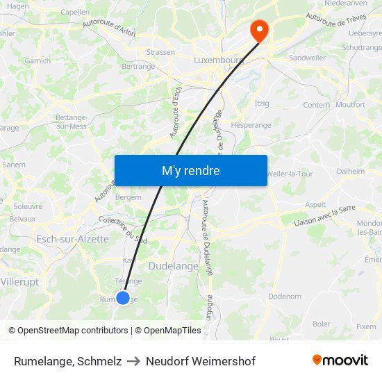 Rumelange, Schmelz to Neudorf Weimershof map