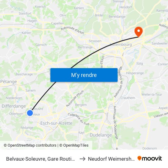 Belvaux-Soleuvre, Gare Routière to Neudorf Weimershof map