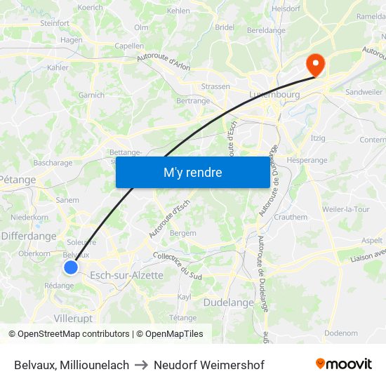 Belvaux, Milliounelach to Neudorf Weimershof map