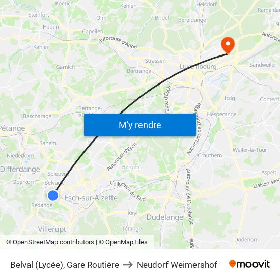 Belval (Lycée), Gare Routière to Neudorf Weimershof map