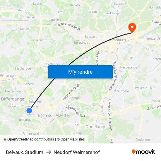 Belvaux, Stadium to Neudorf Weimershof map