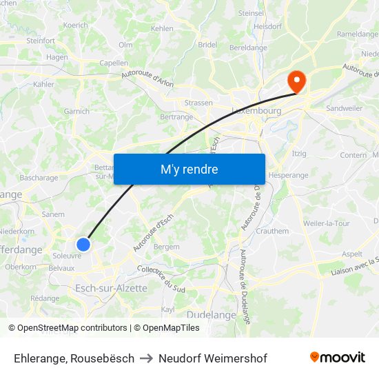Ehlerange, Rousebësch to Neudorf Weimershof map