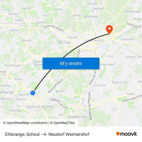 Ehlerange, Schoul to Neudorf Weimershof map