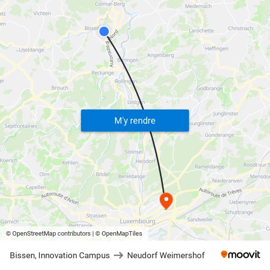 Bissen, Innovation Campus to Neudorf Weimershof map