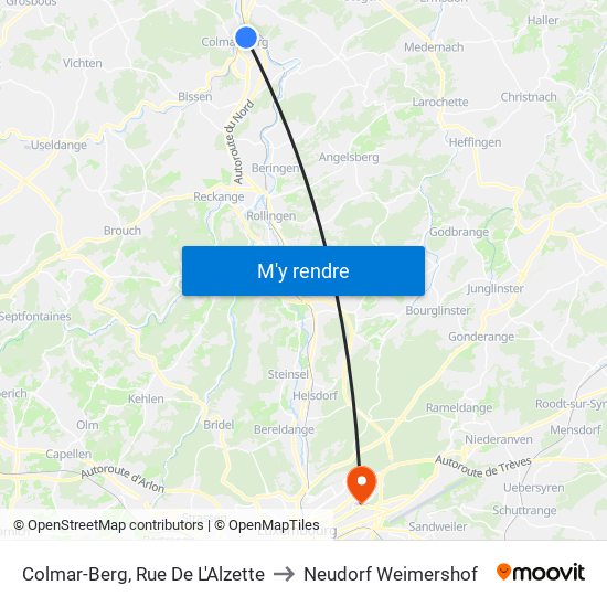 Colmar-Berg, Rue De L'Alzette to Neudorf Weimershof map