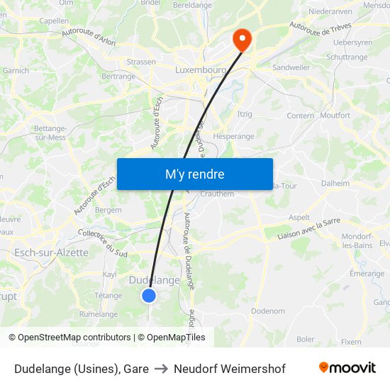Dudelange (Usines), Gare to Neudorf Weimershof map