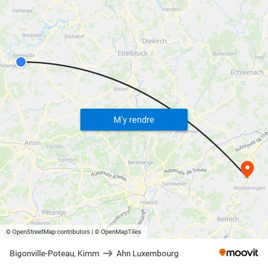 Bigonville-Poteau, Kimm to Ahn Luxembourg map