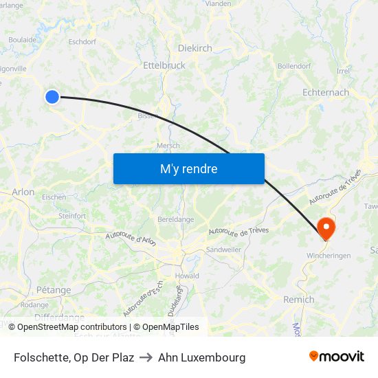 Folschette, Op Der Plaz to Ahn Luxembourg map