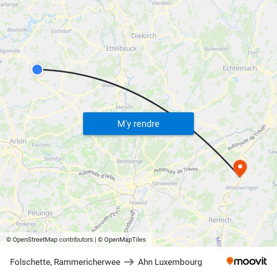 Folschette, Rammericherwee to Ahn Luxembourg map