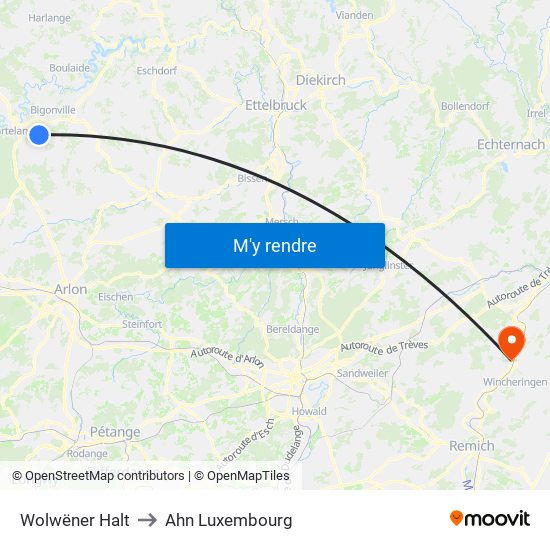 Wolwëner Halt to Ahn Luxembourg map