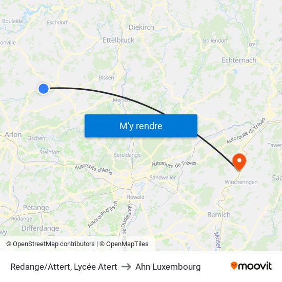 Redange/Attert, Lycée Atert to Ahn Luxembourg map