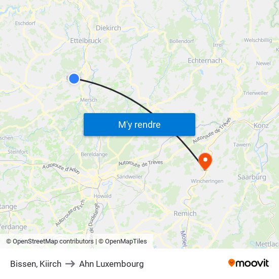 Bissen, Kiirch to Ahn Luxembourg map