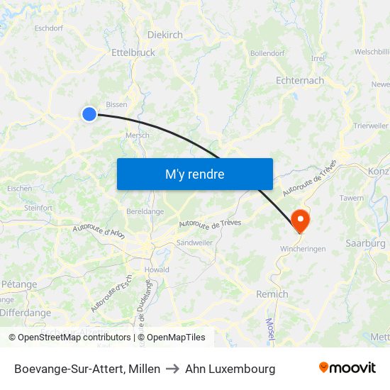 Boevange-Sur-Attert, Millen to Ahn Luxembourg map