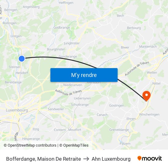 Bofferdange, Maison De Retraite to Ahn Luxembourg map