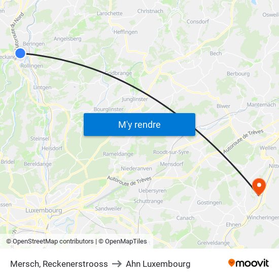 Mersch, Reckenerstrooss to Ahn Luxembourg map