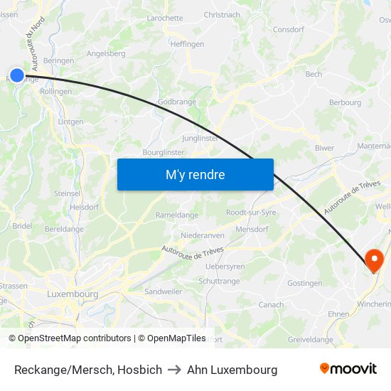 Reckange/Mersch, Hosbich to Ahn Luxembourg map