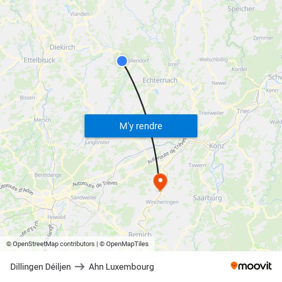Dillingen Déiljen to Ahn Luxembourg map