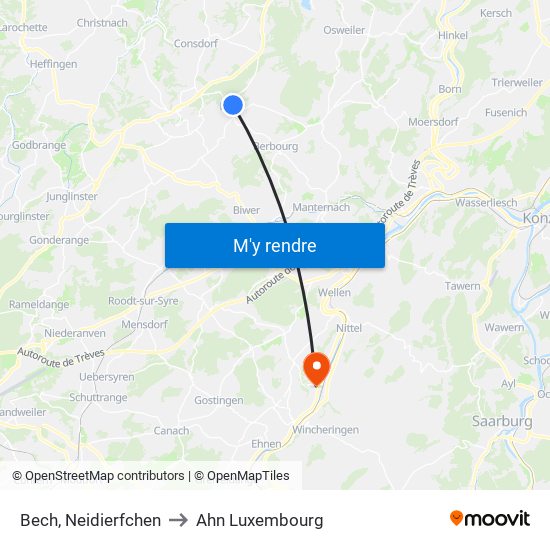 Bech, Neidierfchen to Ahn Luxembourg map