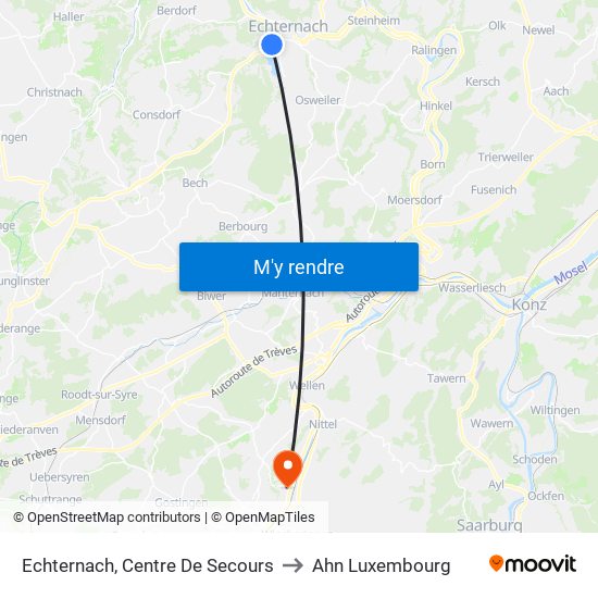 Echternach, Centre De Secours to Ahn Luxembourg map