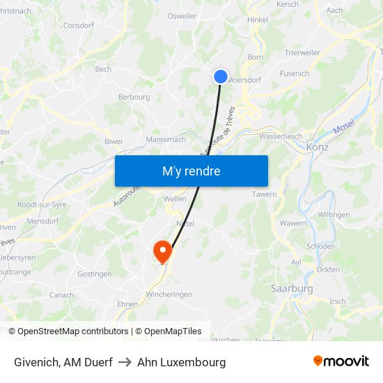 Givenich, AM Duerf to Ahn Luxembourg map