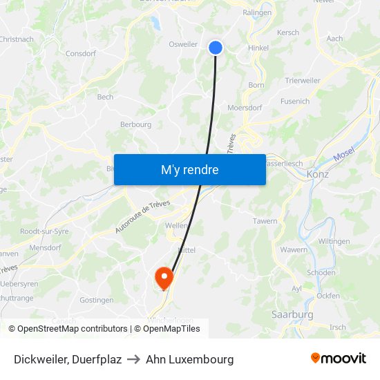 Dickweiler, Duerfplaz to Ahn Luxembourg map